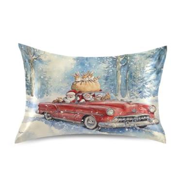 Imagem de Blueangle Fronha de cetim de carro vermelho vintage para cabelo e pele fronha de seda, tamanho padrão (50,8 x 66 cm) - Capas de travesseiro de cetim refrescantes com fecho de envelope (982)