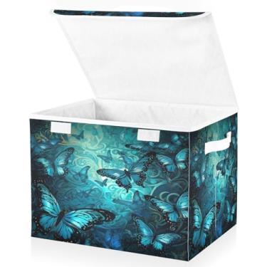 Imagem de Blueangle Cestos de armazenamento de borboleta com tampas, 42 x 32 x 30 cm, grande cesta organizadora dobrável para decoração de casa e escritório (439)