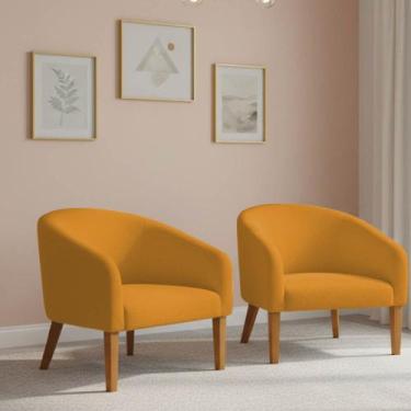 Imagem de Poltrona Sala Decorativa Kit 2 Stella Pé Madeira Trapézio Castanho Bou