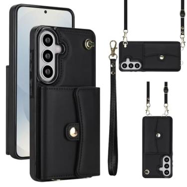 Imagem de Capa carteira para Samsung Galaxy S26 com compartimentos para cartões e proteção RFID, capa fólio de couro fina com alça de pulso, suporte e proteção total contra quedas para mulheres e homens (preto)