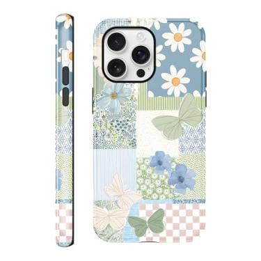 Imagem de FBHGLOA Capa de telefone para iPhone 16 Pro Max 16,9 polegadas elegante flor borboleta colagem capa de telefone retrô legal borboletas florais retalhos para mulheres meninas híbrido 2 camadas capa