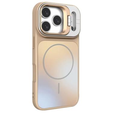 Imagem de Capa magnética para iPhone 17/17 Air/17 Pro/17 Pro Max, função de suporte de proteção de câmara capa fina capa protetora contra quedas de PC fosco resistente a quedas (dourado, 11 7 Anos