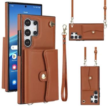 Imagem de Capa carteira para Samsung Galaxy S25 Ultra com compartimentos para cartões e proteção RFID, capa fólio de couro fina com alça de pulso, suporte e proteção contra quedas de corpo inteiro para mulheres