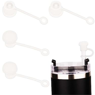 Imagem de 4 peças de tampas de palha, tampa reutilizável à prova de derramamento, tampa de cobertura de palha de silicone resistente à poeira 6-10 mm de diâmetro, capa protetora simples para copo Stanley