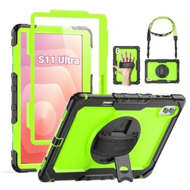 Imagem de SEYMAC Capa para Samsung Galaxy Tab S11 Ultra 5G 14,6 polegadas 2025, capa protetora resistente à prova de choque com protetor de tela, suporte giratório e alça de mão/ombro, verde