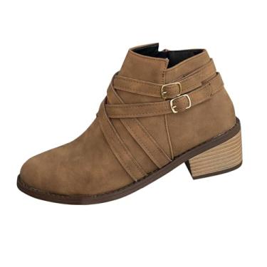 Imagem de Botas femininas casuais, versáteis, com bico fino, salto alto, zíper lateral, plus size, botas de salto baixo, outono inverno, Marrom, 36