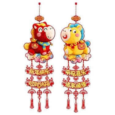 Imagem de Baoblaze 2 peças de decoração para o Ano Chinês de 2026, Ano do Cavalo, placa de porta, enfeite para pendurar na janela ou entrada, Style C