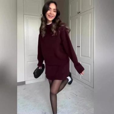 Imagem de Conjunto De Duas Peças De Tricô Feminino Para Outono/inverno, Suéter D