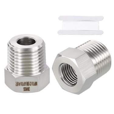 Imagem de Rebower Pacote com 2 adaptadores macho para FeMale de aço inoxidável 316, NPT macho de 2,5 cm x 1/5.1 cm FeMale NPT redutor de bucha sextavada com fita de vedação para industrial, fluido, jardinagem