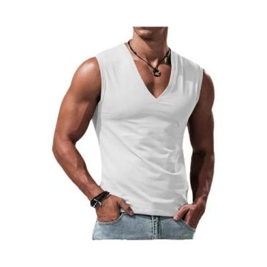 Imagem de Camiseta Sem Mangas Masculina De Verão Em Cor Sólida Com Decote Em V R