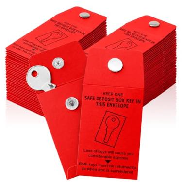 Imagem de Noveread Envelopes de chave de estoque de 100 peças. Envelopes vermelhos de depósito seguro de 63 x 8 cm com trava de papel durável de 250 g para armazenamento e segurança de chaves de cofre bancário