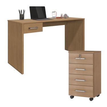 Imagem de Mesa Para Computador Com Gaveta E Gaveteiro Gávea Com Chave 4 Gavetas Freijó Fosco - Móveis Leão