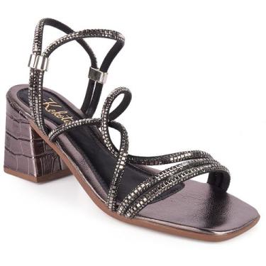 Imagem de Sandália Feminina Metalizada Com Tiras de Strass, Abs Ajustável e Salt