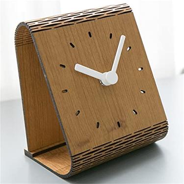 Imagem de Relógio de mesa moderno madeira maciça relógio de mesa decoração de mesa relógio de mesa quarto relógio silencioso ornamentos domésticos (cor: B, tamanho: tamanho único)