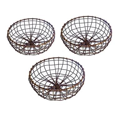 Imagem de Cesta de armazenamento de alimentos retrô tecida à mão para mesa cesta de frutas de metal para cozinha e ovos