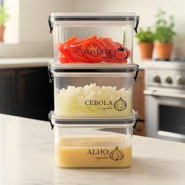 Imagem de Kits Porta-Alho e Porta-Cebola com Vedação Hermética, Pote Multiuso 460ml, Com Etiquetas, Porta Mantimentos com Click - Variações (3)