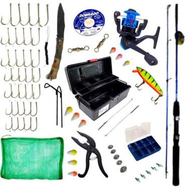 Imagem de Quite Pesqueiro Com Vara Molinete Linha Caixa Com Acessórios