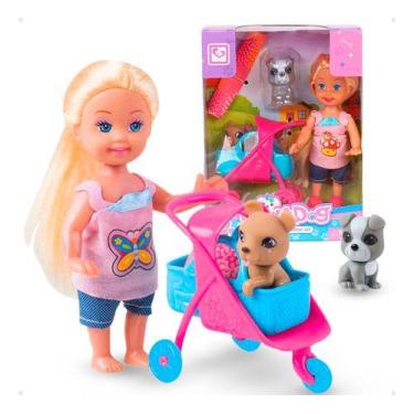 Imagem de Mini Boneca Com Cachorrinho E Carrinho De Bebe Tiggy