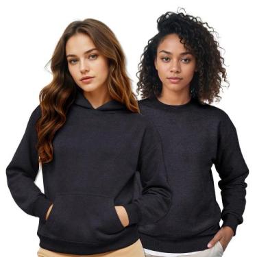 Imagem de Moletom Feminino Canguru Capuz + Moletom Gola Careca Kit 2 - Samcro, G