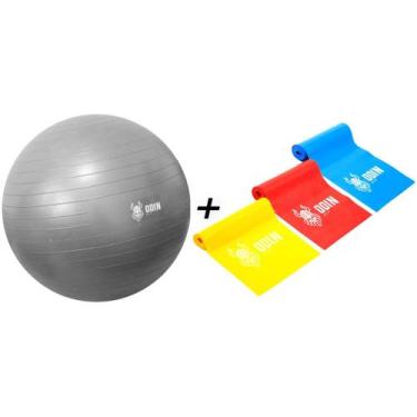 Imagem de Kit Bola Pilates 65 cm Suiça + Faixas Elasticas Odin Fit, Cinza