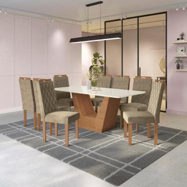 Imagem de Conjunto Sala de Jantar Verbana Kappesberg 8 Cadeiras Veludo Bege