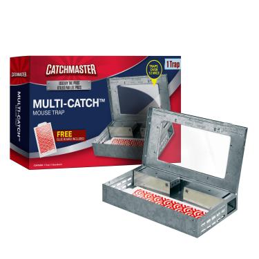 Imagem de Catchmaster Armadilha para mouse com várias capas, armadilha de mouse humana interna para casa, inclui 1 placa de cola substituível, controle de pragas de captura ao vivo para garagem e galpão