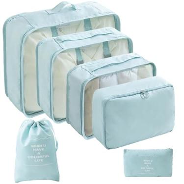 Imagem de 6 organizadores de viagem adequados para organizadores de mala com bolsas internas com zíper - Organizadores de bagagem resistentes com cubos codificados por cores, seções de sapato/higiene pessoal