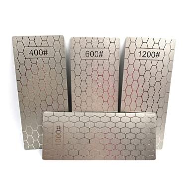Imagem de Pacote com 4 pedras de amolar de diamante, 400/600/1000/1200, grão, ultrafina, placa de superfície de favo de mel, pedra afiadora de facas com base antiderrapante, 14 x 6 cm