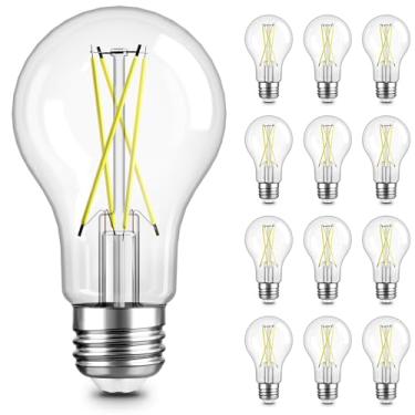 Imagem de TJOY Pacote com 12 lâmpadas Edison de LED vintage A19, lâmpada regulável equivalente a 60 W, luz do dia de alto brilho 5000K, ultra-brilhante, base padrão E26 de 8 W, 800 lúmens, CRI80+, lâmpada de