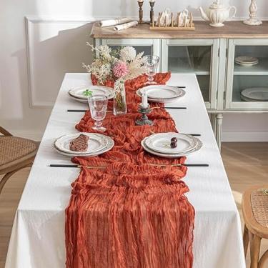 Imagem de Caminho de mesa de gaze outono ação de graças boho rústico gaze pano de queijo corredor para festa de casamento chuveiro aniversário decoração de casa decorações de férias
