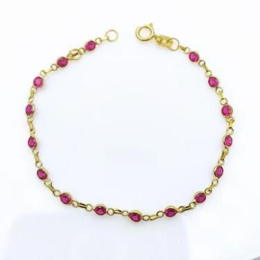 Imagem de Pulseira Infantil de Ouro 18k com Pedrinhas Vermelhas Juntinhas - no-b