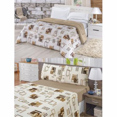 Imagem de Kit Edredom Malha 100% Algodão Queen Dupla Face 7 Peças + Lençol - Avelã - 100% Algodão