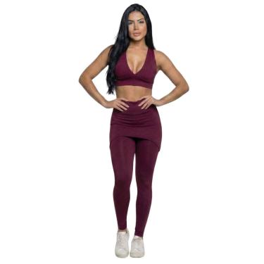 Imagem de Conjunto Top Bojo e Calça Saia Serra e Mar Tapa Bumbum Roupa Para Academia Moda Fitness Musculação-Feminino