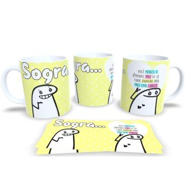 Imagem de Caneca Amarela de Porcelana Flork  Coleção Família (Tio, Tia, Mãe)