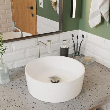 Imagem de Cuba Pia Banheiro Serena Com Torneira Inox E Valvula Click Branco Branco