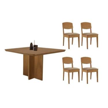 Imagem de Conjunto: Mesa Sala Jantar Berlim Curvo 90cm + 4 Cadeiras Havana Natur
