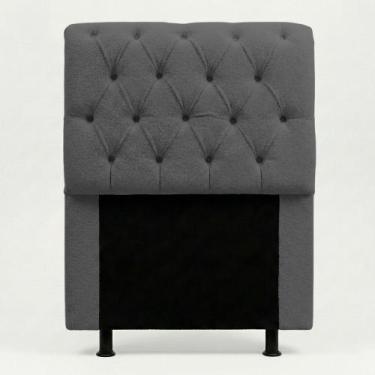 Imagem de Cabeceira Cama Box Solteiro Sarah 90cm com Frame Bouclê Cinza Escuro -