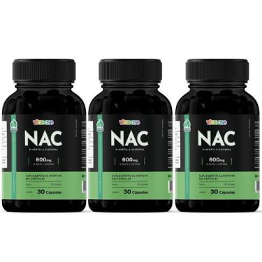 Imagem de NAC 600mg  N-acetil-L-cisteína  30 Cápsulas  Vitaease, 3 Potes 90 Cáps