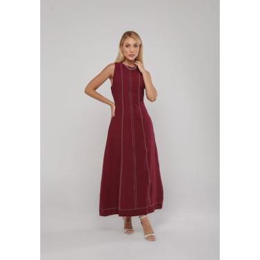 Imagem de Vestido De Alfaiataria Midi Com Costura Contrastantes Bordô Salvatore,