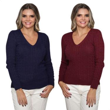 Imagem de Kit 2 Blusa Feminina Modal Tricot Traças Sueter Casual Frio - GIP, Mar