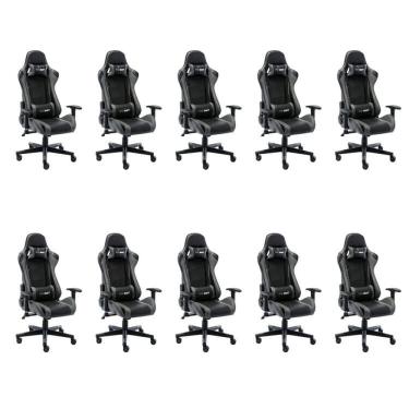 Imagem de Kit 10 Cadeiras Gamer Giratória em Couro One Shot Preto/Cinza
