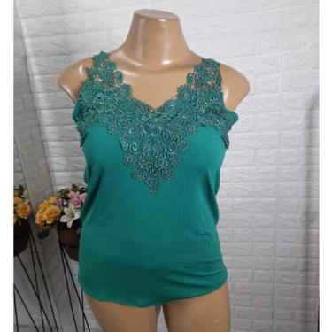 Imagem de Blusa regata alcinha alça de renda guipir plus size - CM, Verde agua, 