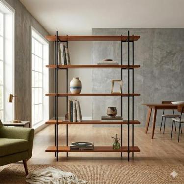 Imagem de Armário Aberto Suporte Decorativo Estante Multiuso Estilo Rustico 5 Pr