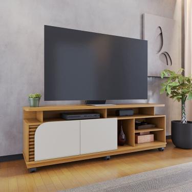 Imagem de Rack para Tv 75 Polegadas com Rodízio 2 Portas 180cm Jurere Naturale/Off White Matte