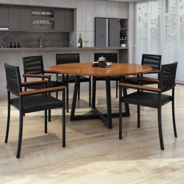 Imagem de Conjunto Sala de Jantar 6 Lugares Redonda Mesa Coliseu com Cadeiras Ba