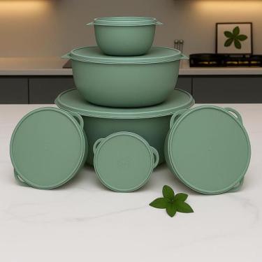 Imagem de Kit 6 Potes Plastico Redondos Bowl Livre Bpa - Casa Bella, Verde Menta