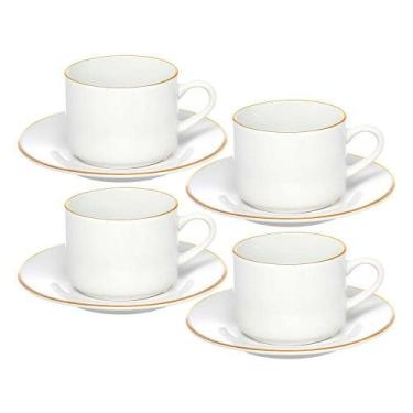Imagem de Jogo 4 Xícara De Chá Porcelana Borda Dourada Com Pires Café Royal Prem