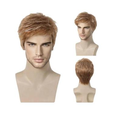 Imagem de Peruca Sintética Masculina Curta Marrom Escuro Estilo Bob Pixie Com Ca