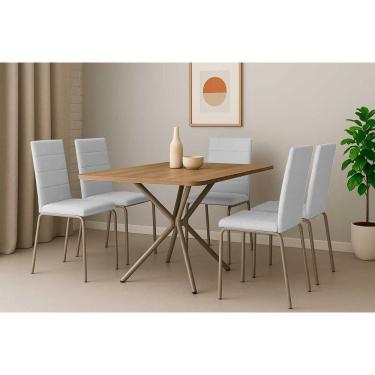 Imagem de Conjunto de Jantar Kit Loire + Amsterdã 106 6 Lugares Tampo em MDP com Cadeiras Couro S...