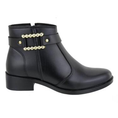 Imagem de Bota Feminina Cano Curto Salto Baixo Fivela Conforto - Dhova, Preto, 3